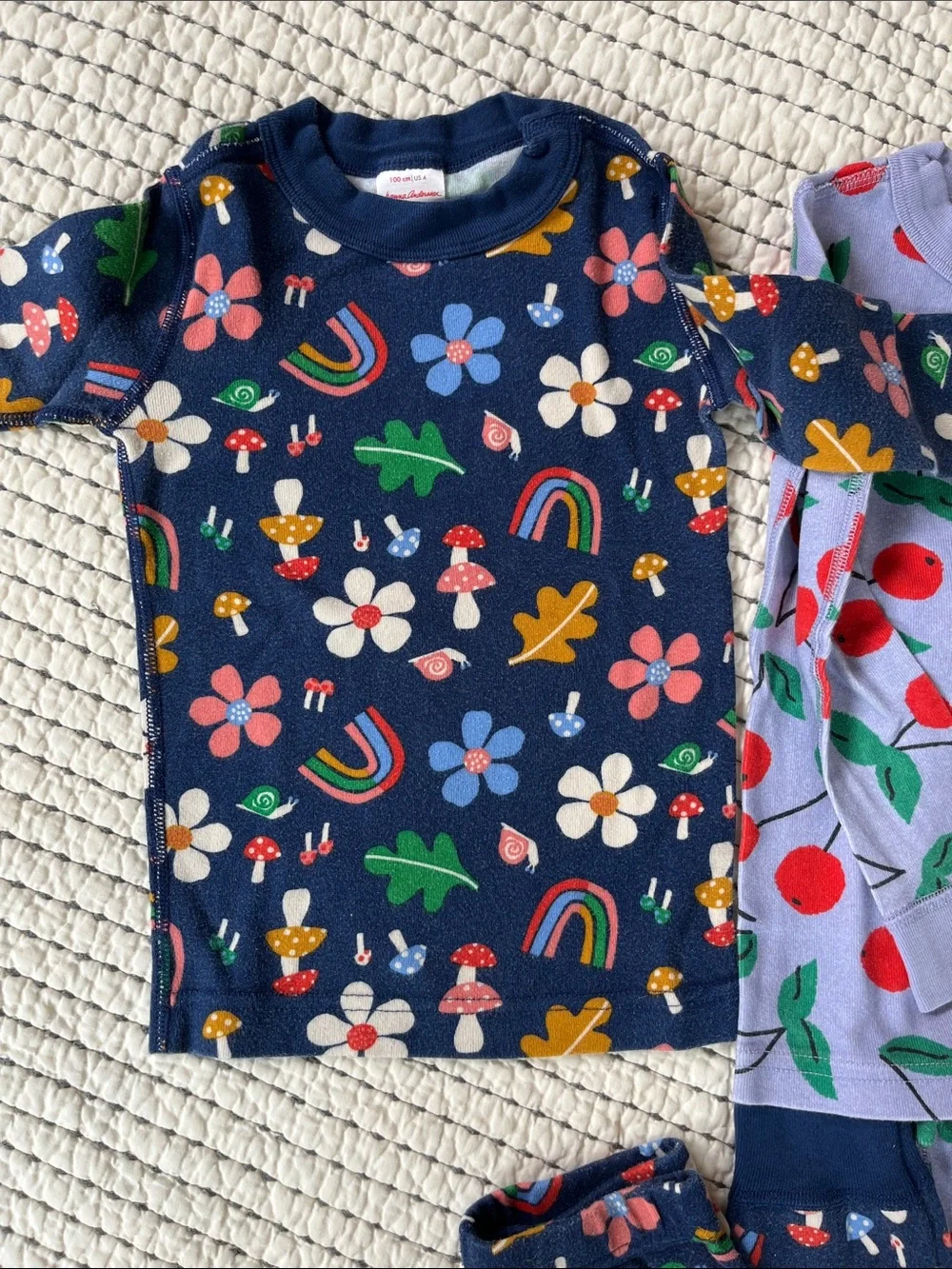 Hanna Andersson Navy Floral & Lavender Cherry Kids Pajama Set Bundle